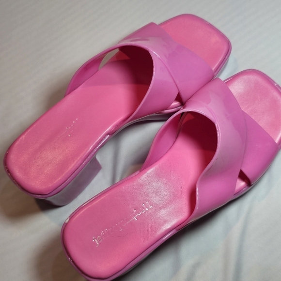 Jeffrey Campbell Bubblegum Block Heels Pink Rubber Platform Sandal Mules, Sz 7 - Picture 5 of 8